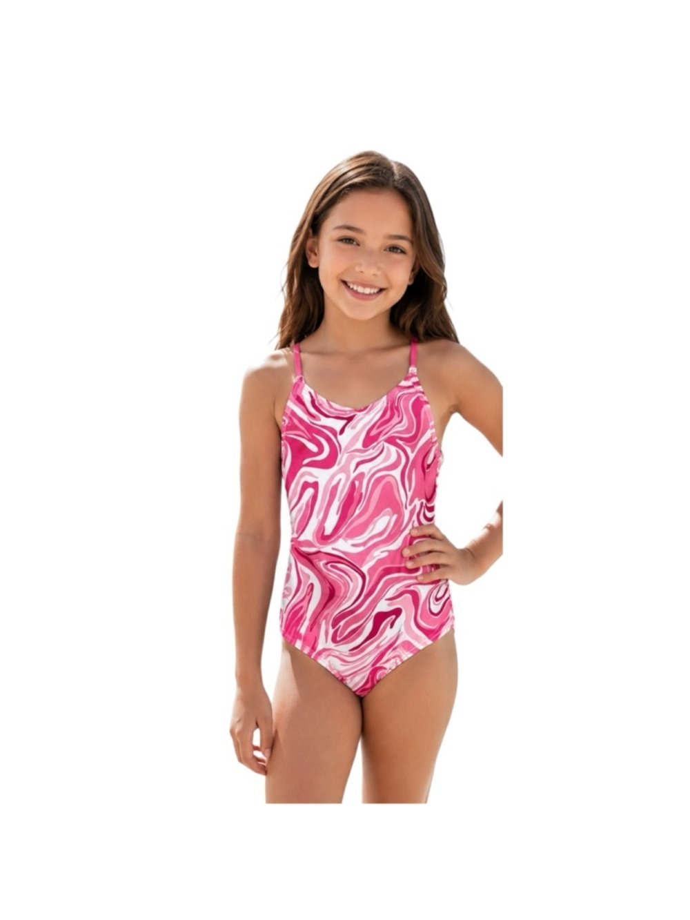 Kanu Surf Girls One Piece Swimsuit Pink Swirl Size 7